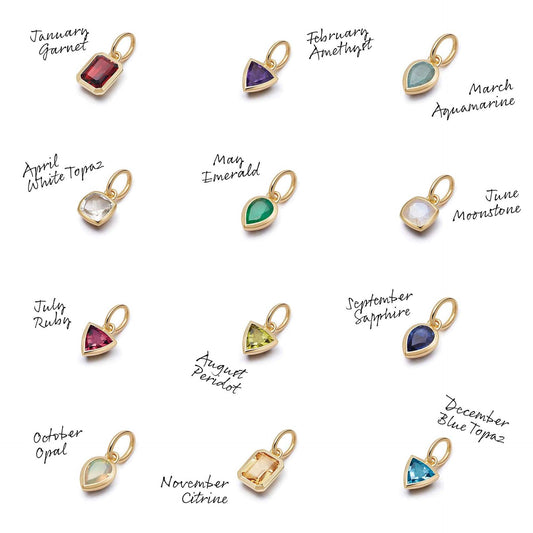 Minimalist Geometric 18K Gold Plated Titanium Steel Birthstone Pendant Charm Bar with Rhinestone Inlay for Women