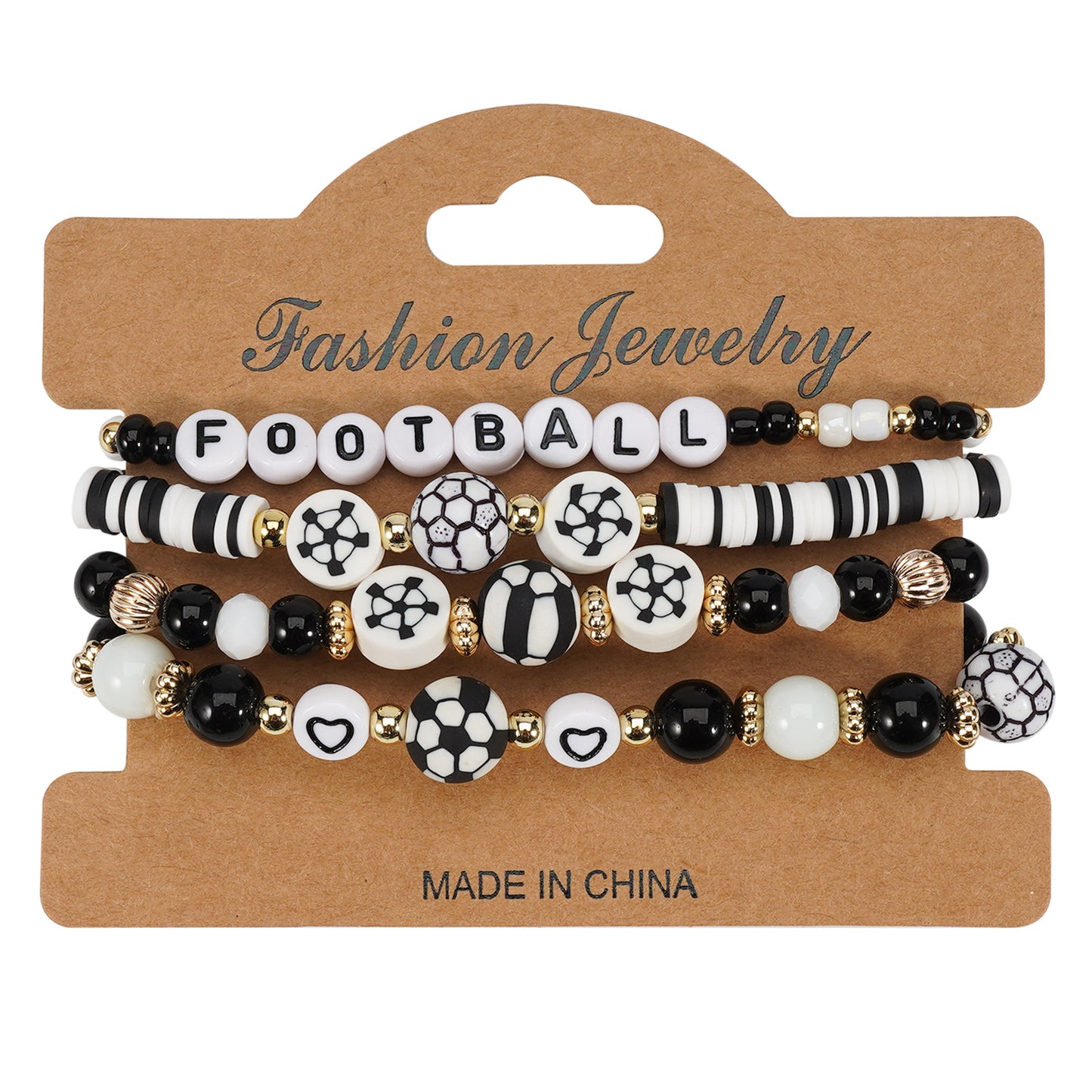 Set di braccialetti elastici unisex con perline, con elementi a tema basket, calcio, baseball e pallavolo