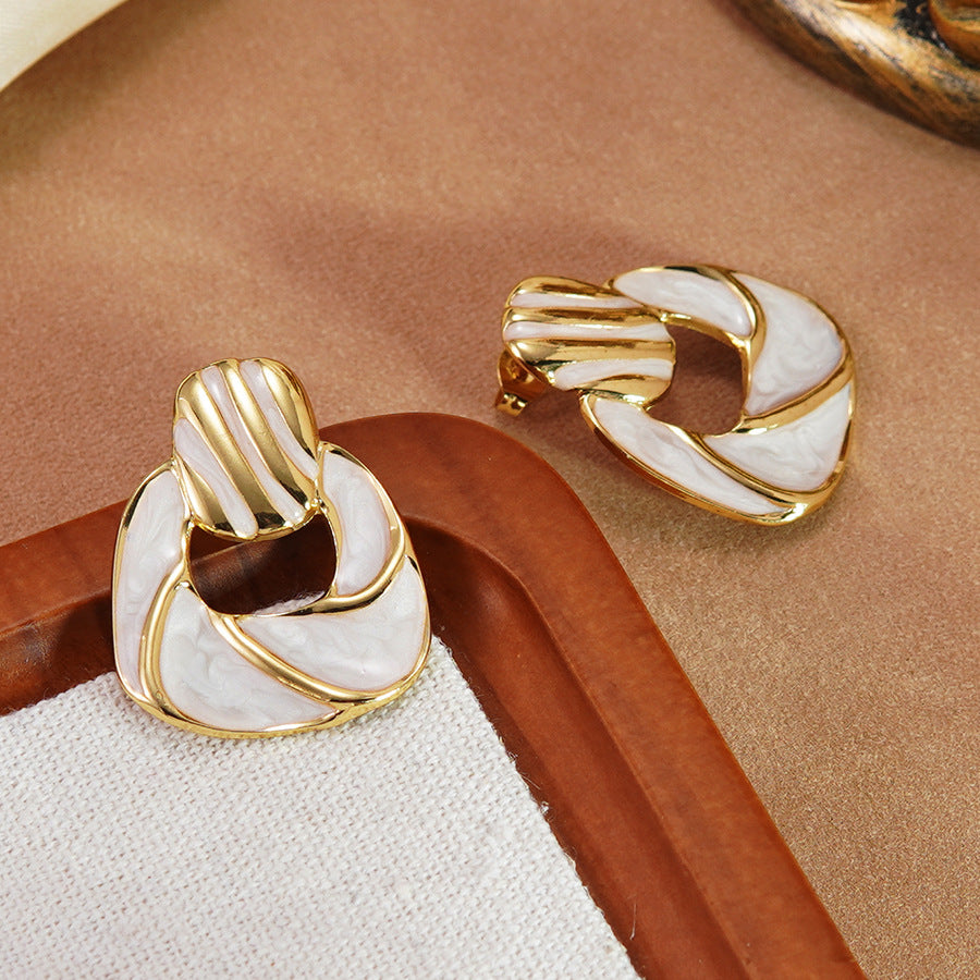 Elegant Colorful Drip Oil Geometric Stainless Steel Earrings for Women
