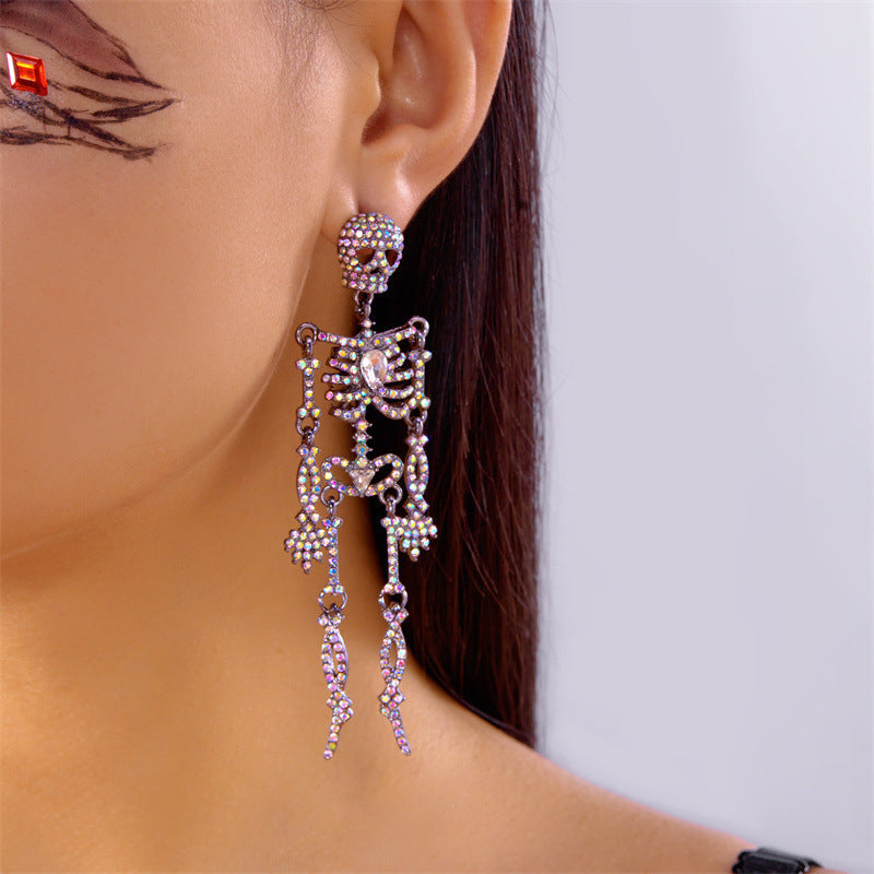 Orecchini a scheletro in lega placcata con strass casual