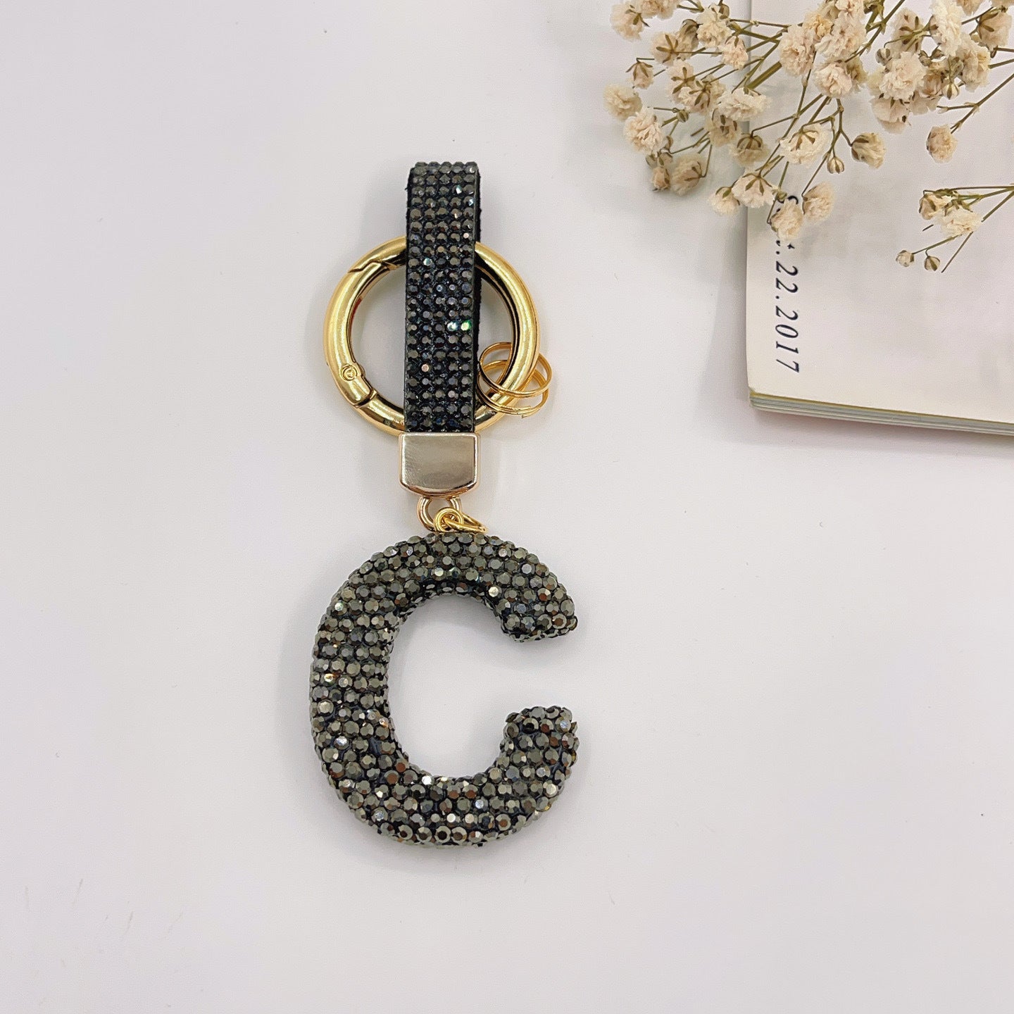 Sweet Rhinestone Inlay Letter Resin Keychain Charm Bar