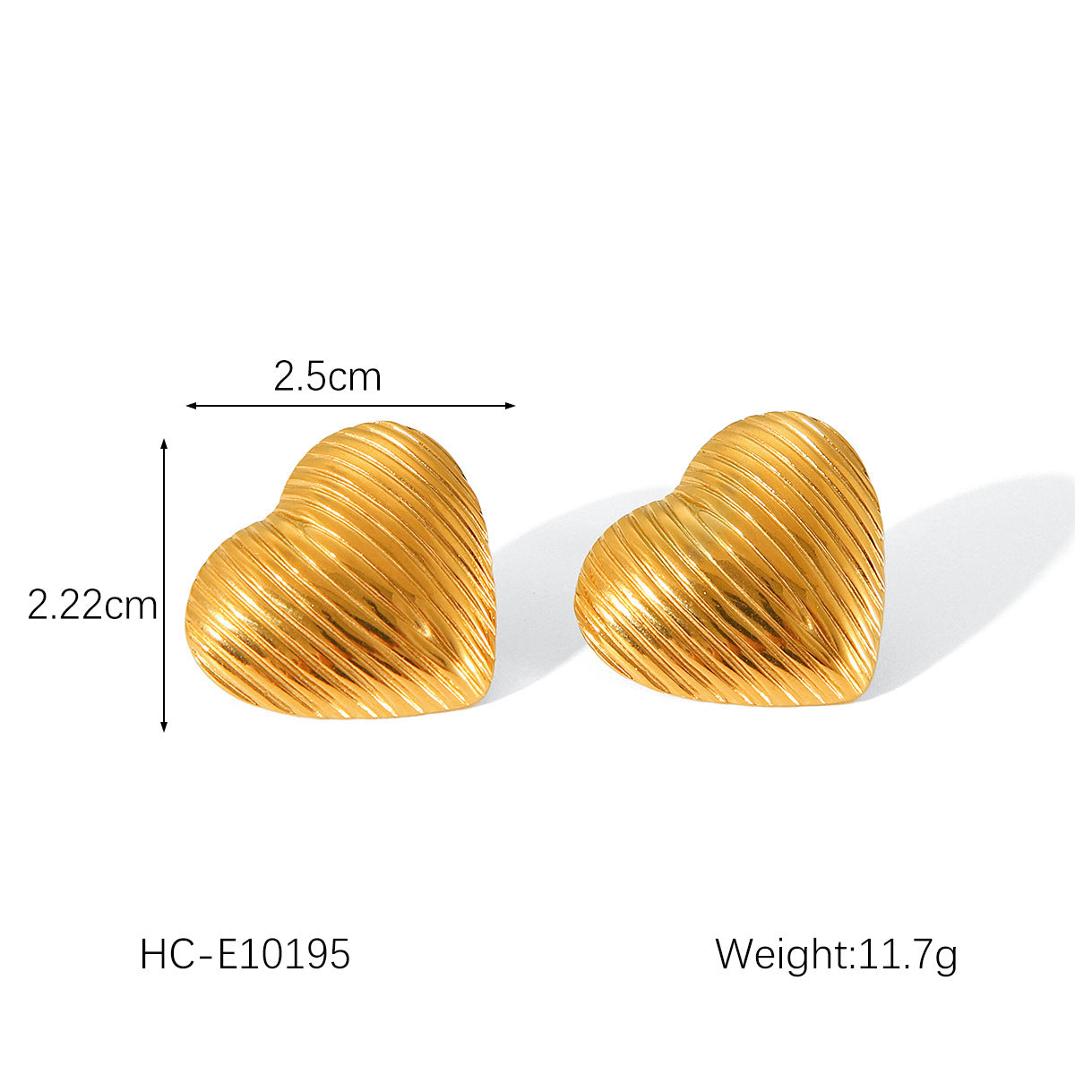Orecchini a perno minimalisti a forma di cuore in acciaio al titanio con placcatura in oro 18 carati da donna