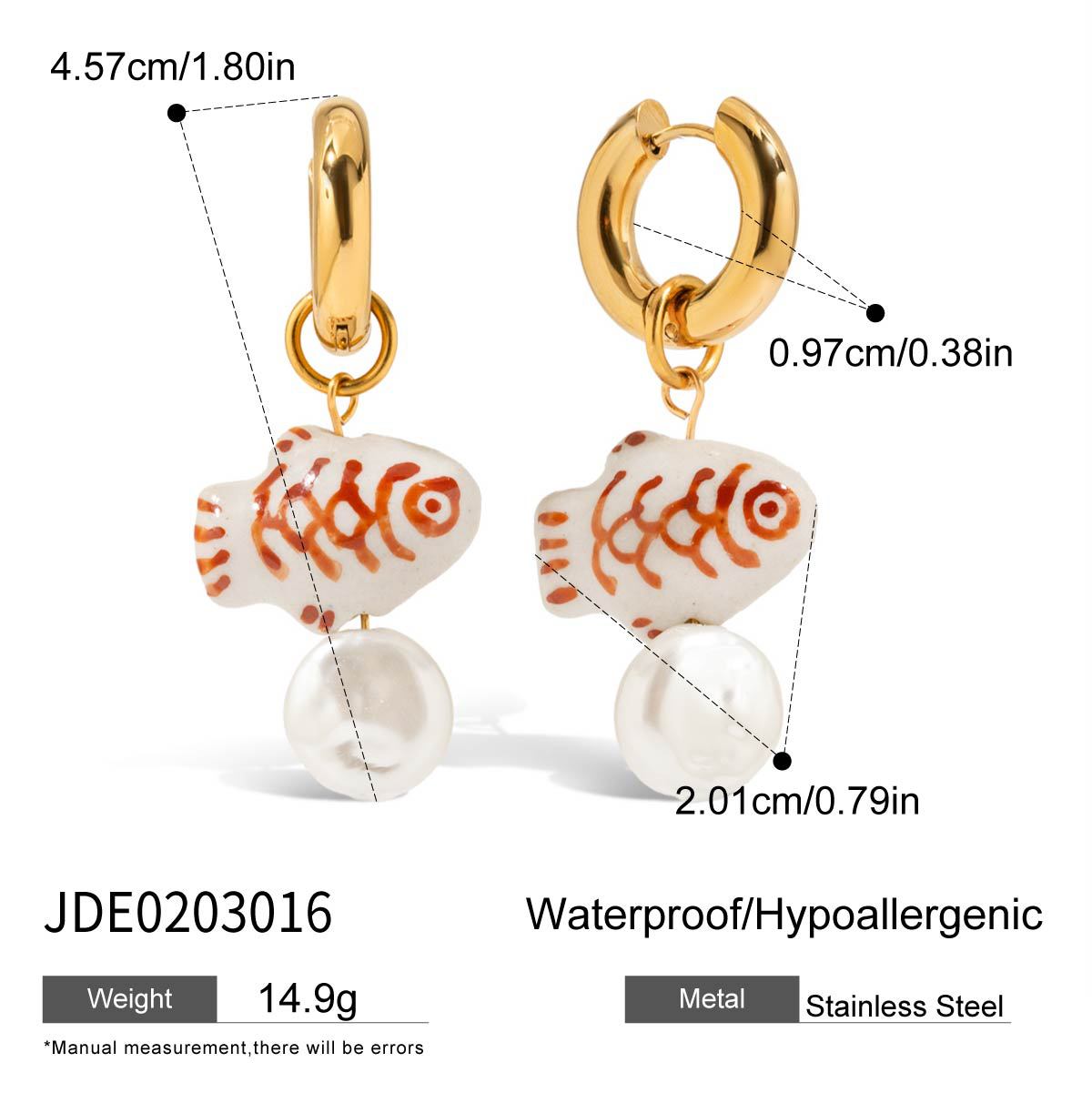 Orecchini da donna geometrici minimalisti in acciaio inossidabile con intarsio in ceramica e finitura placcata