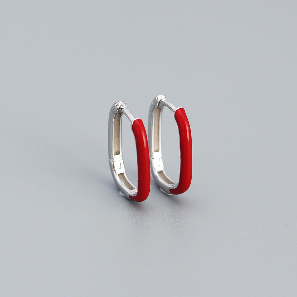 Minimalist Geometric Enamel Earrings for Women in Sterling Silver 925
