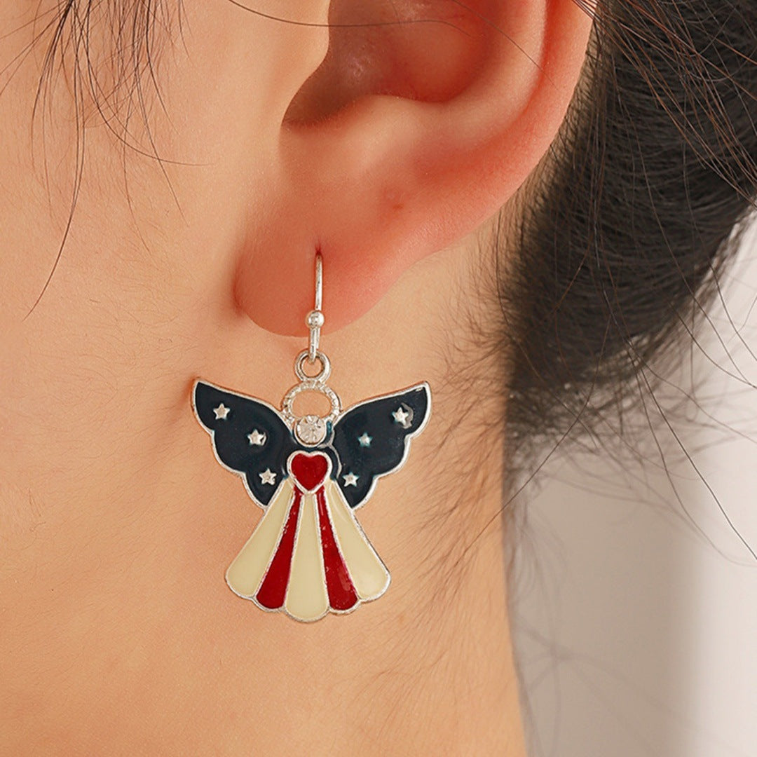 Striped Star Butterfly Heart Geometric Rhinestone Inlay Alloy Earrings Unisex