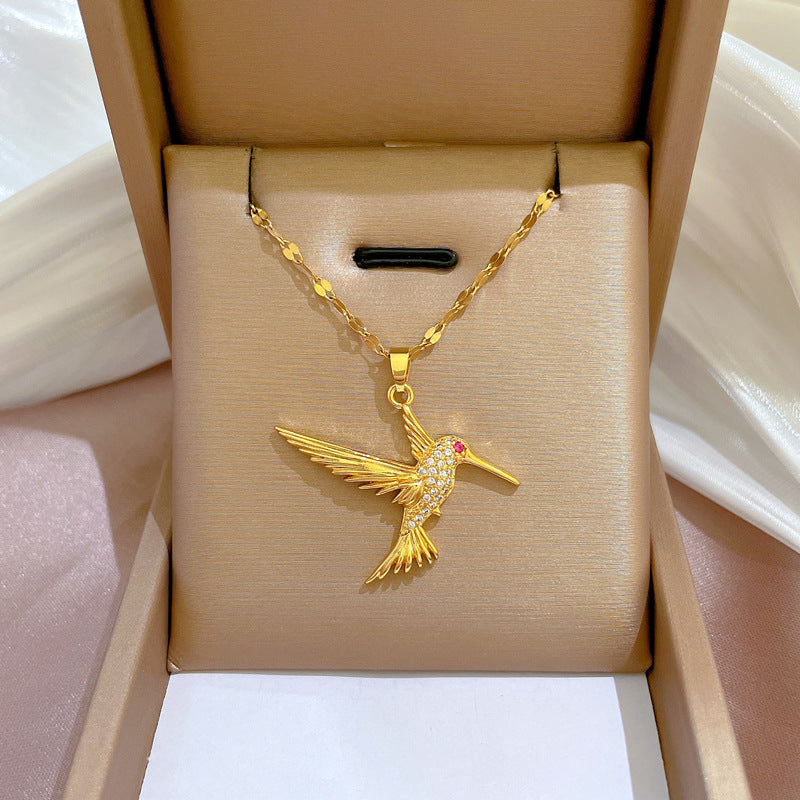 Collana di lusso con ciondolo a picchio geometrico in acciaio al titanio con intarsio di strass per uomo e donna