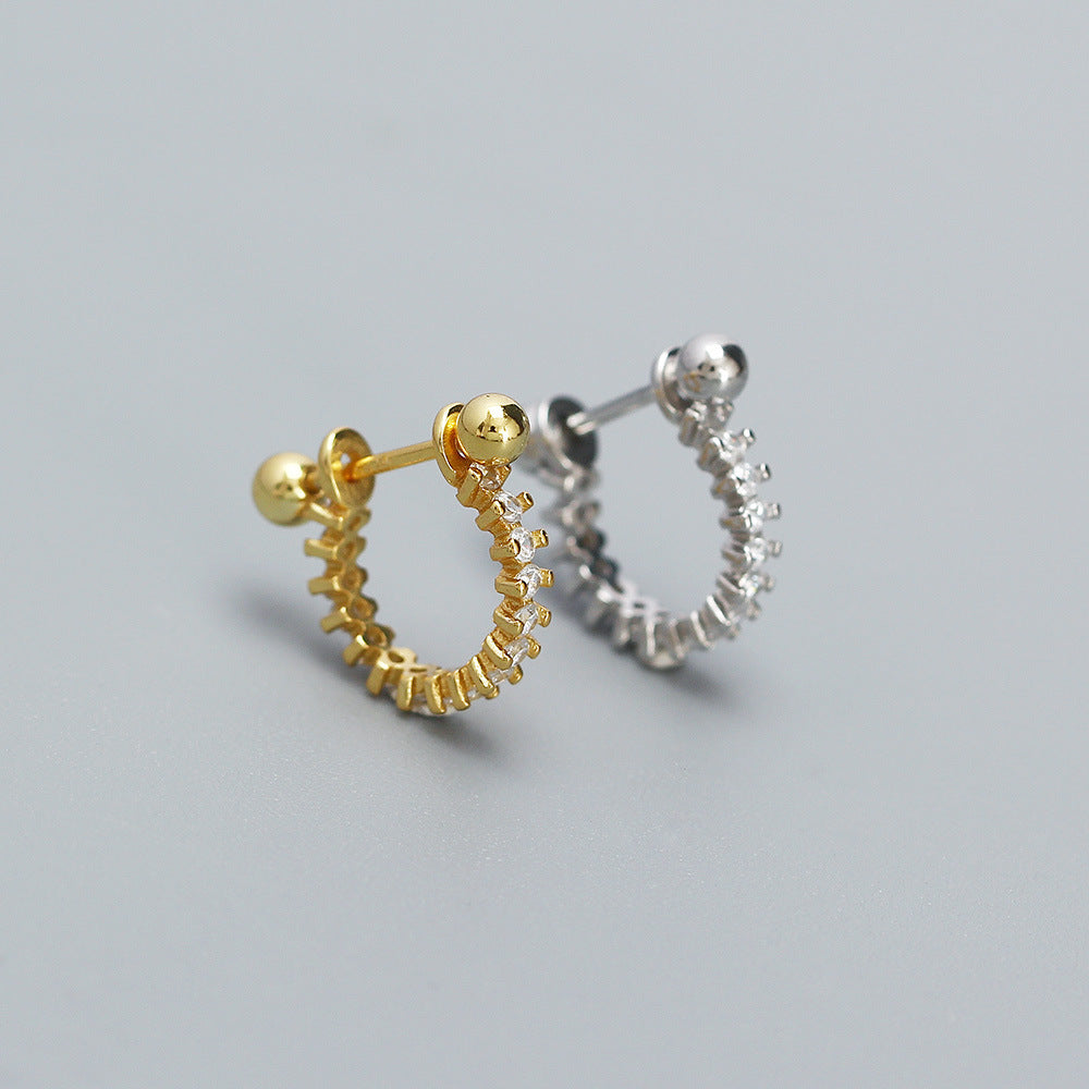 Orecchino a polsino geometrico "Sweet-Edgy" in argento sterling S925 con intarsio di zirconi scintillanti per piercing all'elice o alla conca