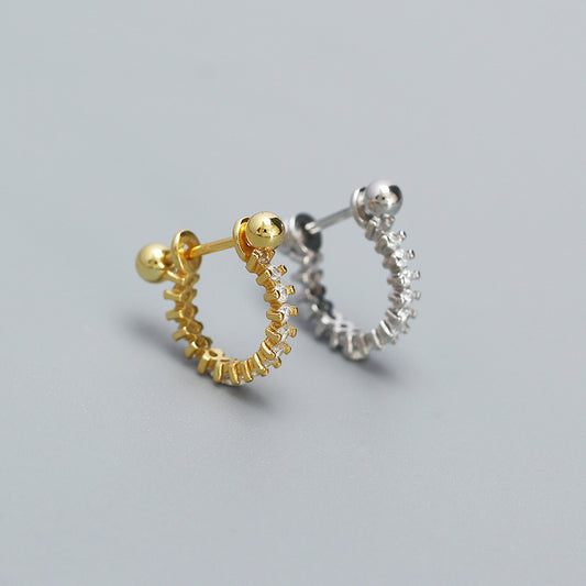 Pendiente de Plata Esterlina S925 para Hélix o Caracola, con Diseño Geométrico Dulce y Atrevido, e Incrustaciones de Zirconia Brillante
