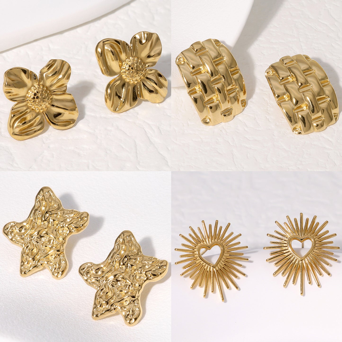 Pendientes minimalistas de titanio y acero para mujer, con formas geométricas de corazón y flores, de acero inoxidable galvanizado en tono frío, joyas de moda para la oreja