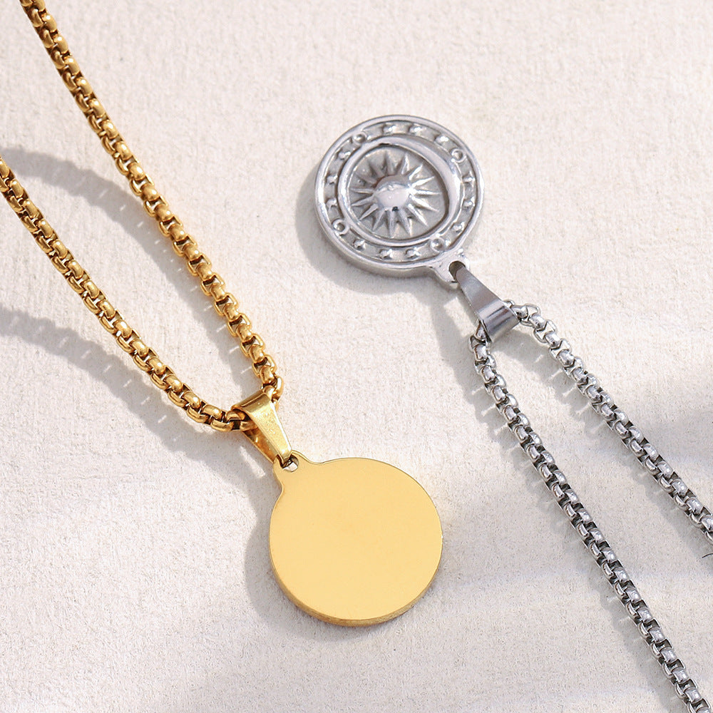 Collana da donna vintage con ciondolo a sole geometrico placcato oro 18 carati in acciaio inossidabile con catena a perle quadrate