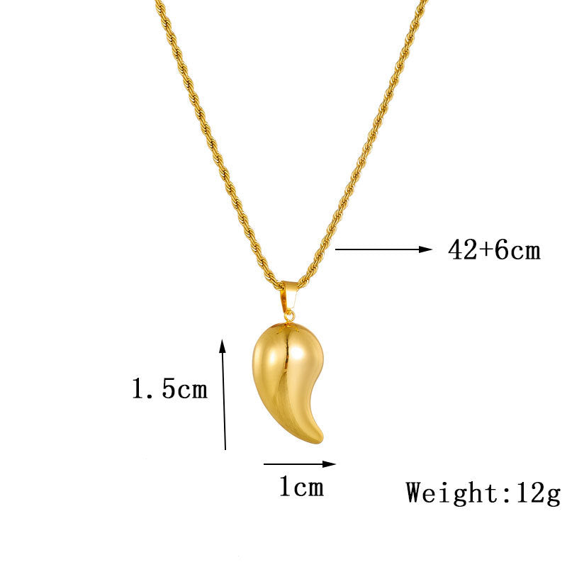 Punk Style Water Drop Pendant Necklace in Stainless Steel with Twisted Chain and Plated Finish