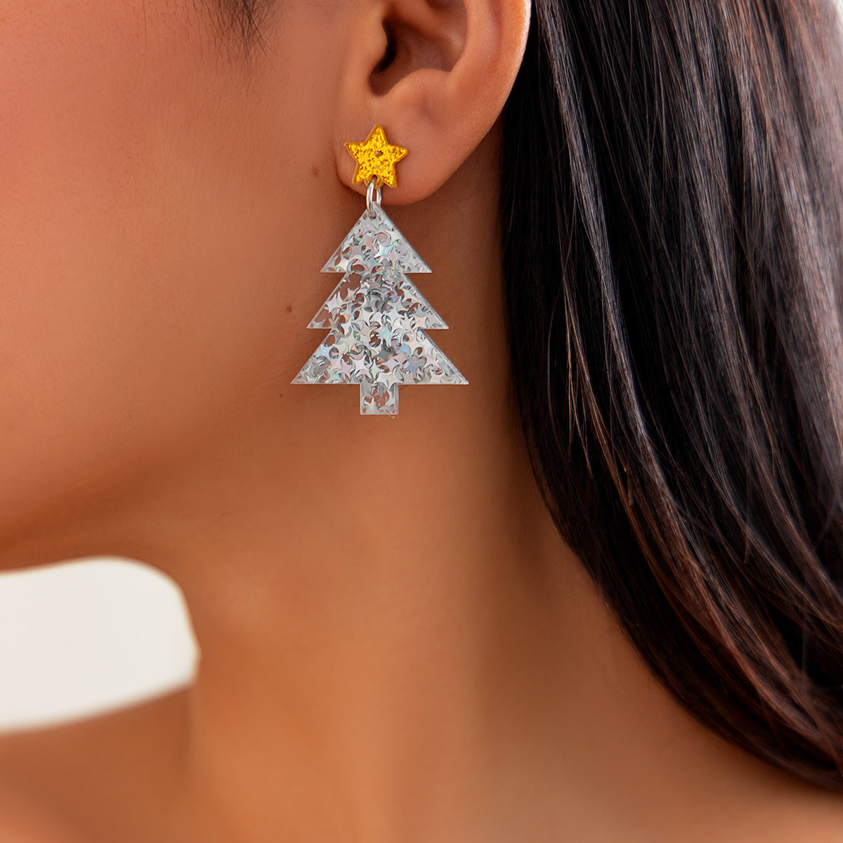 Colorful Christmas Tree Geometric Acrylic Stud Earrings for Women