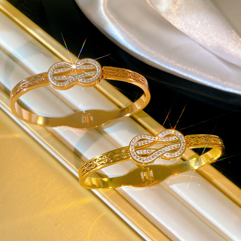 Luxury Elegant Micro-Paved Diamond Infinity Symbol Titanium Steel Bracelet for Women