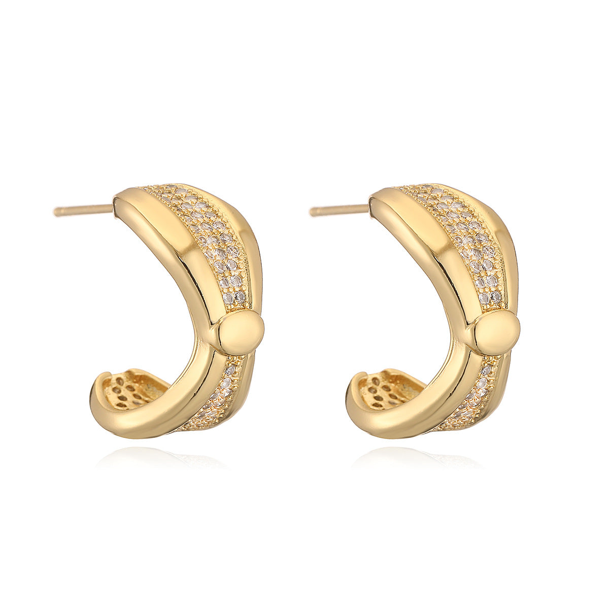 Minimalist Luxe Geometric Earrings for Women with Copper Base Plated in 18K Gold and Micro-Paved Zirconia