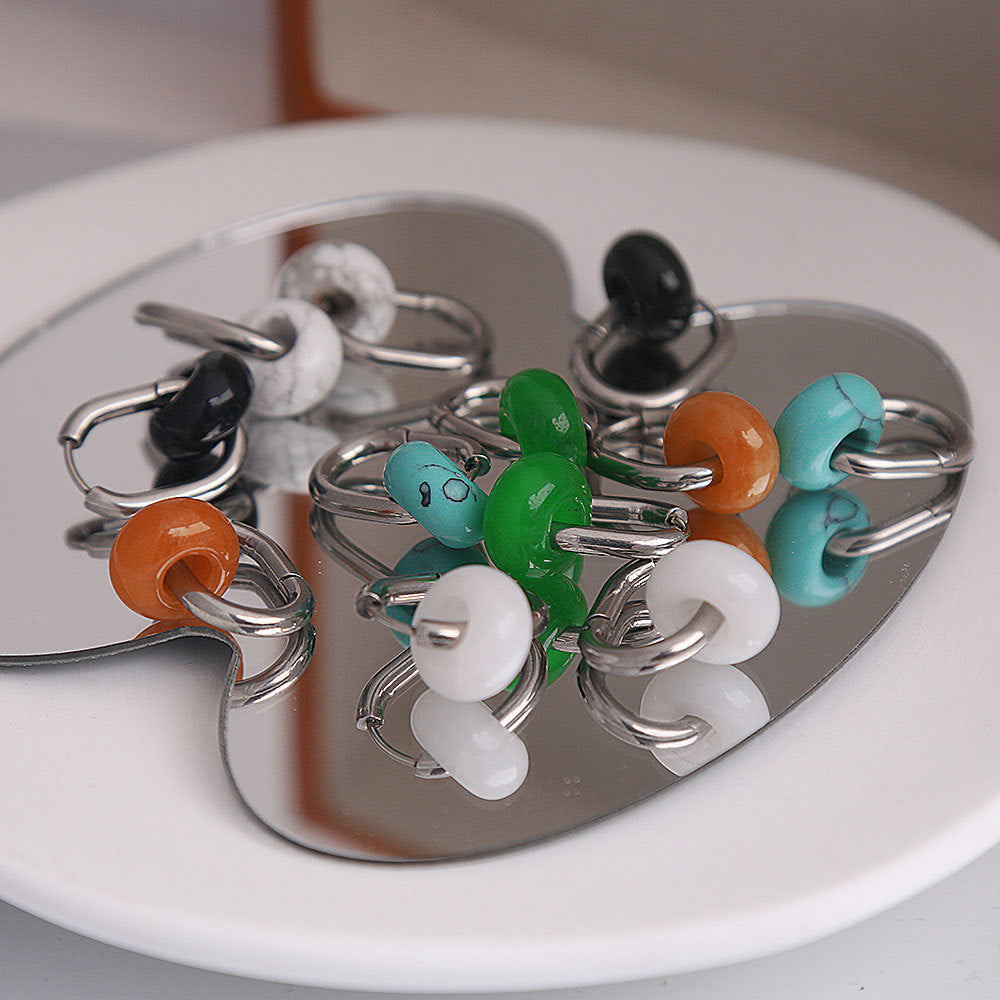 Pendientes de Acero Inoxidable con Forma de U, de Estilo Chino Antiguo Minimalista, con Detalles de Ágata y Jade, Acabado Pulido