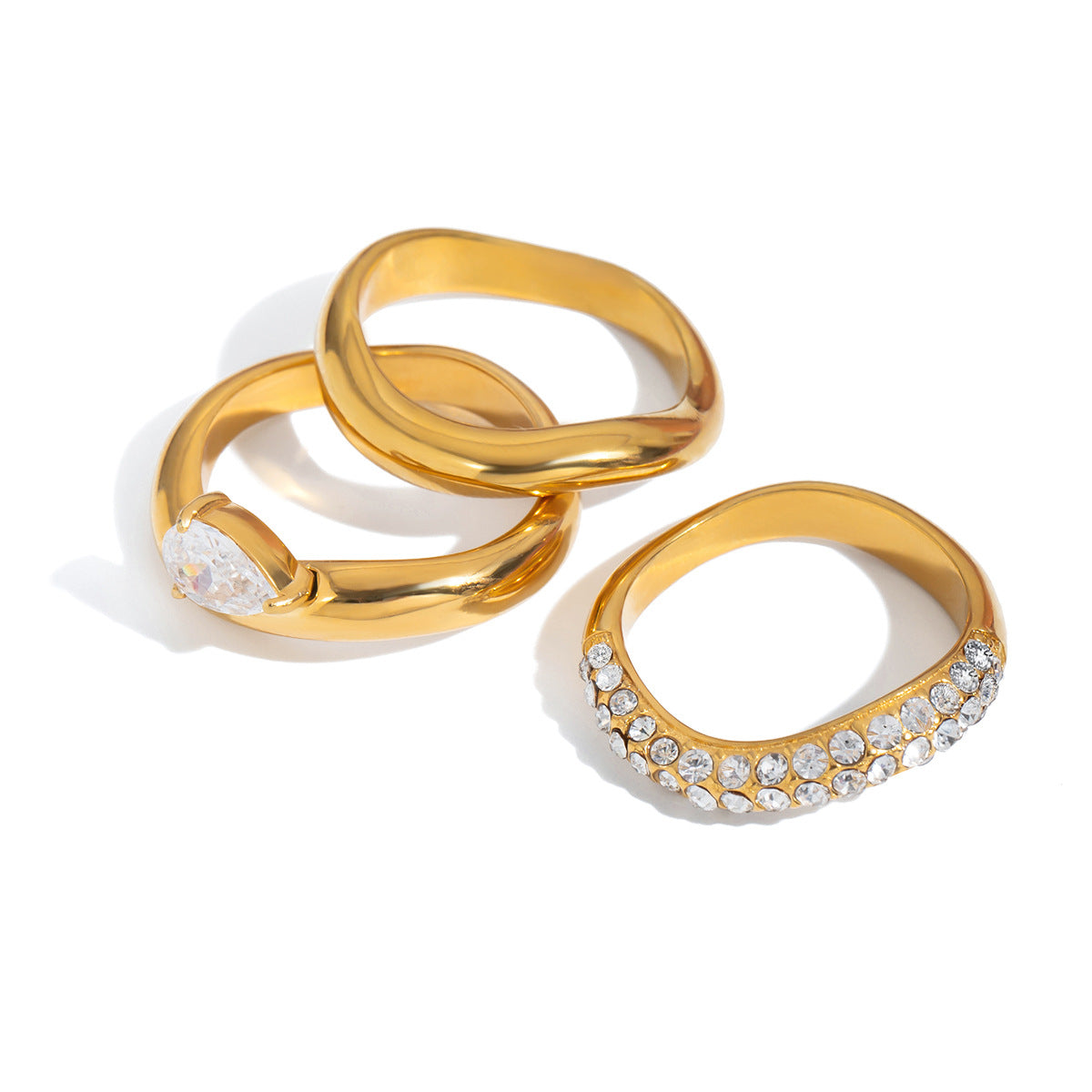 Anello geometrico in acciaio al titanio con intarsio in zircone placcato da donna, gioielli minimalisti alla moda