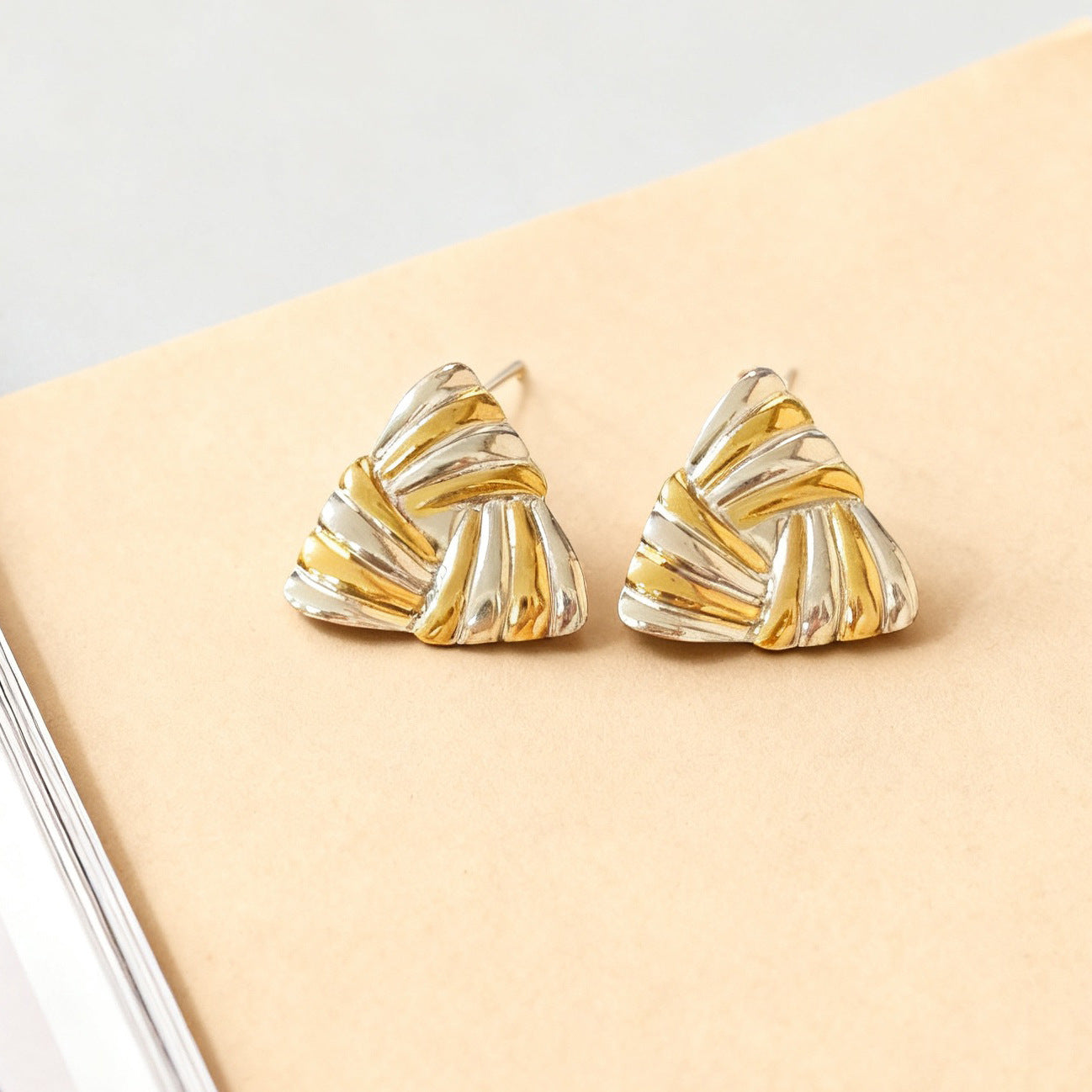 Vintage Luxury Geometric Triangle Plated Stainless Steel Earrings