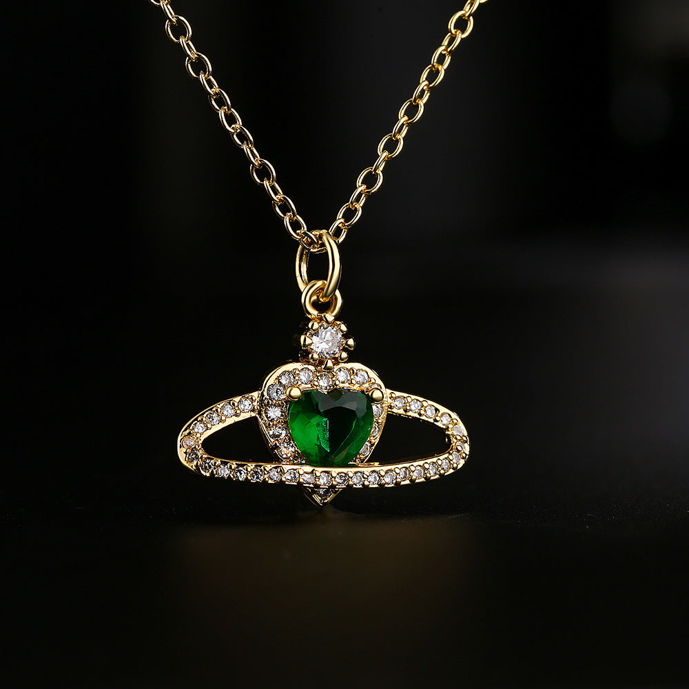 Minimalist Geometric Heart Pendant Necklace for Women in Copper with 18K Gold Plating and Zircon Inlay