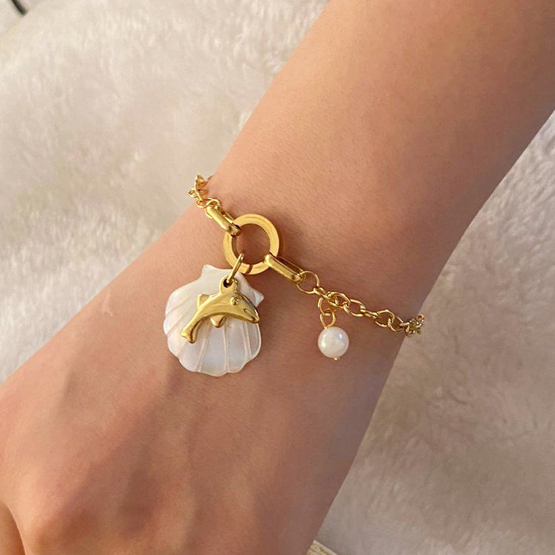 Fashion OL Stainless Steel Starfish and Turtle Bracelet with Plating Finish for Women