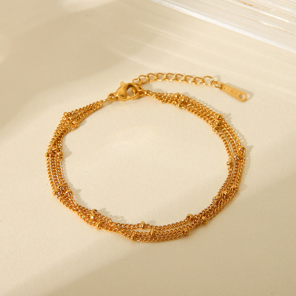 Pulsera de Cadena de Triple Capa de Acero Inoxidable con Baño de Oro de 18K de Diseño Geométrico de Moda para Mujer