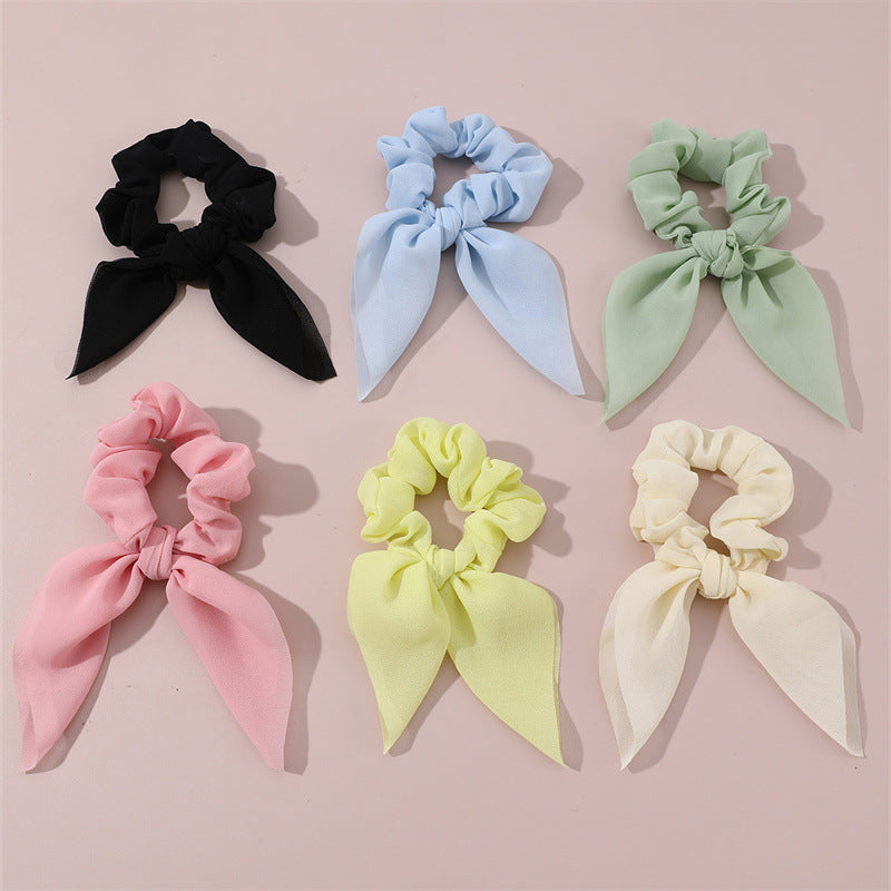 Set di sei elastici per capelli da bambina in stile principessa, con fiocco in tessuto e nastri, in morbido misto cotone