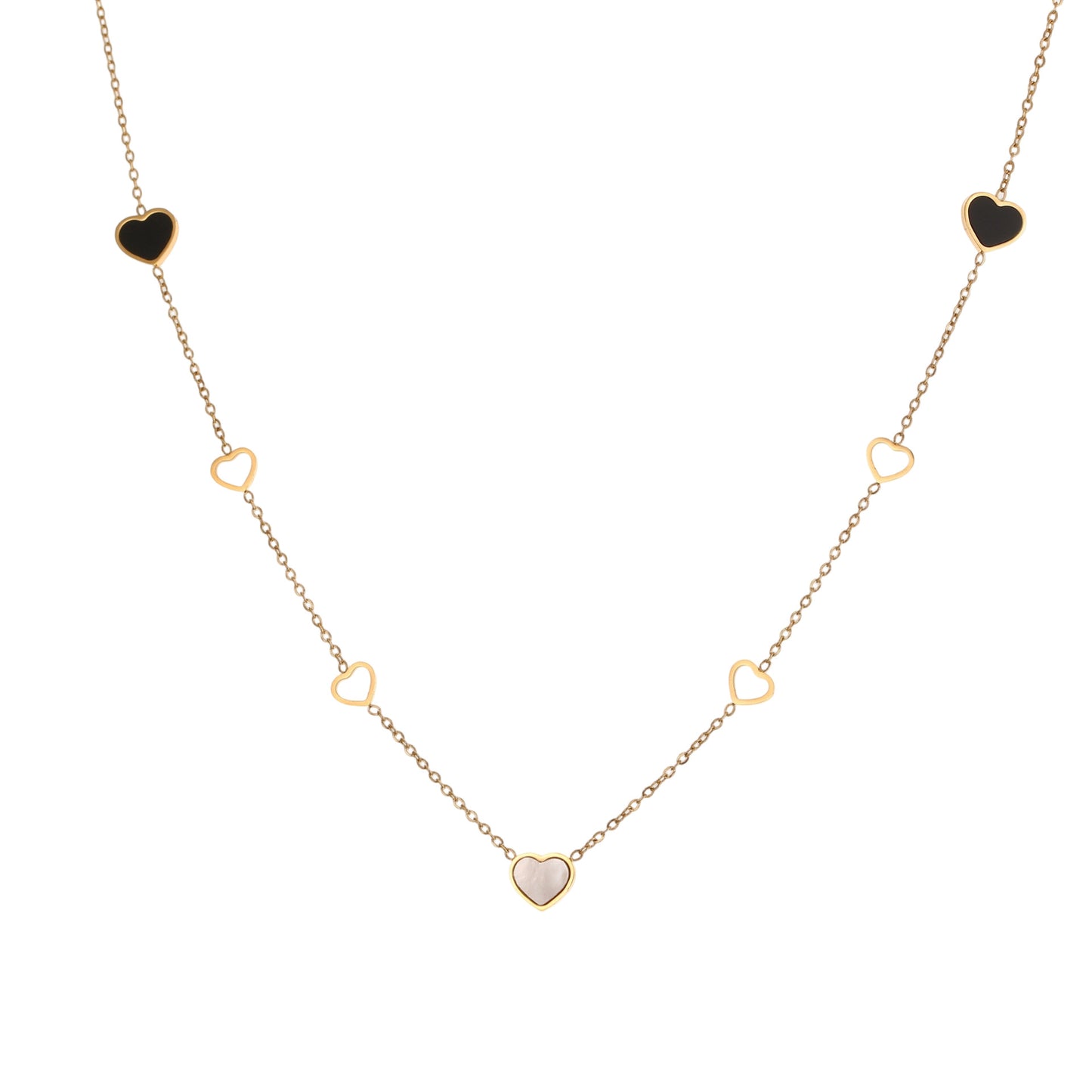 Collar con colgante de corazón hueco a la moda de acero inoxidable con incrustaciones de circonia para mujer