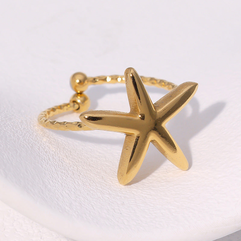 Minimalist Star-Shaped Stainless Steel Ring with 18K Gold Plating for Women