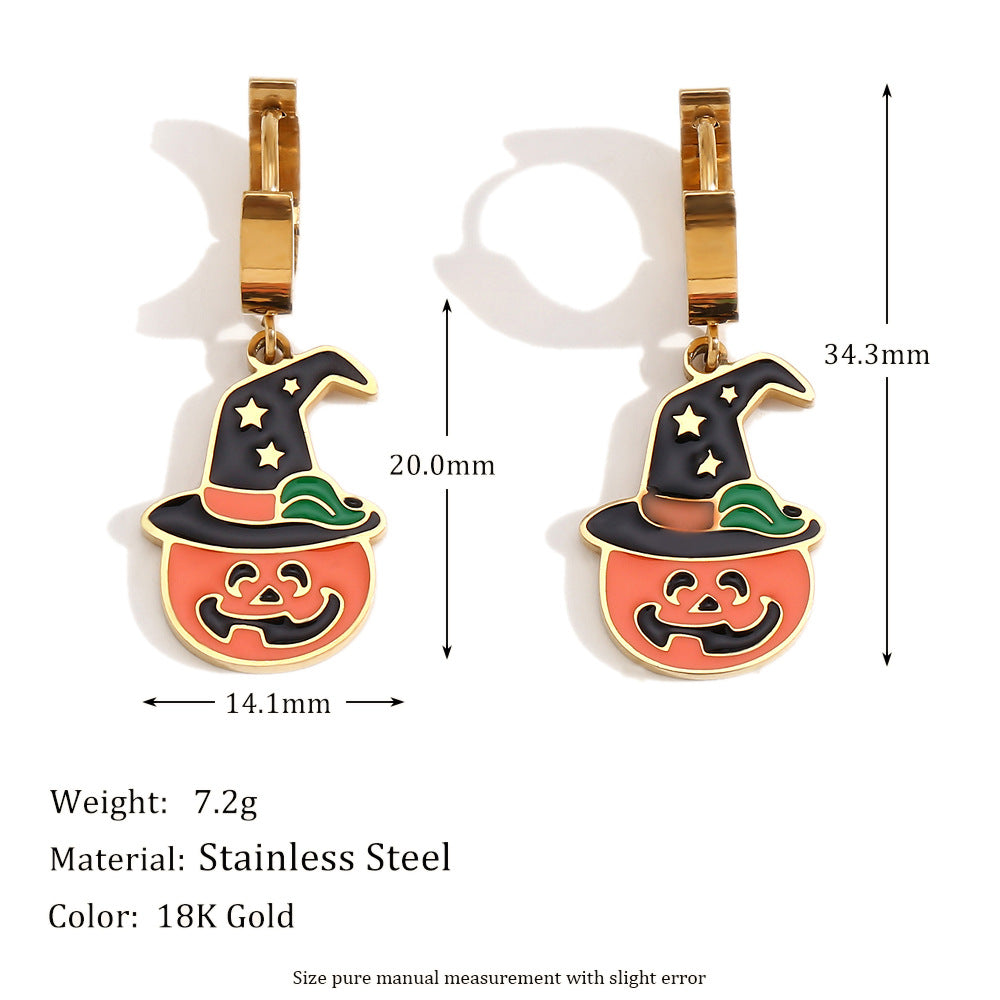 Cartoon Pumpkin Halloween Earrings for Women Stainless Steel with 18K Gold Plating