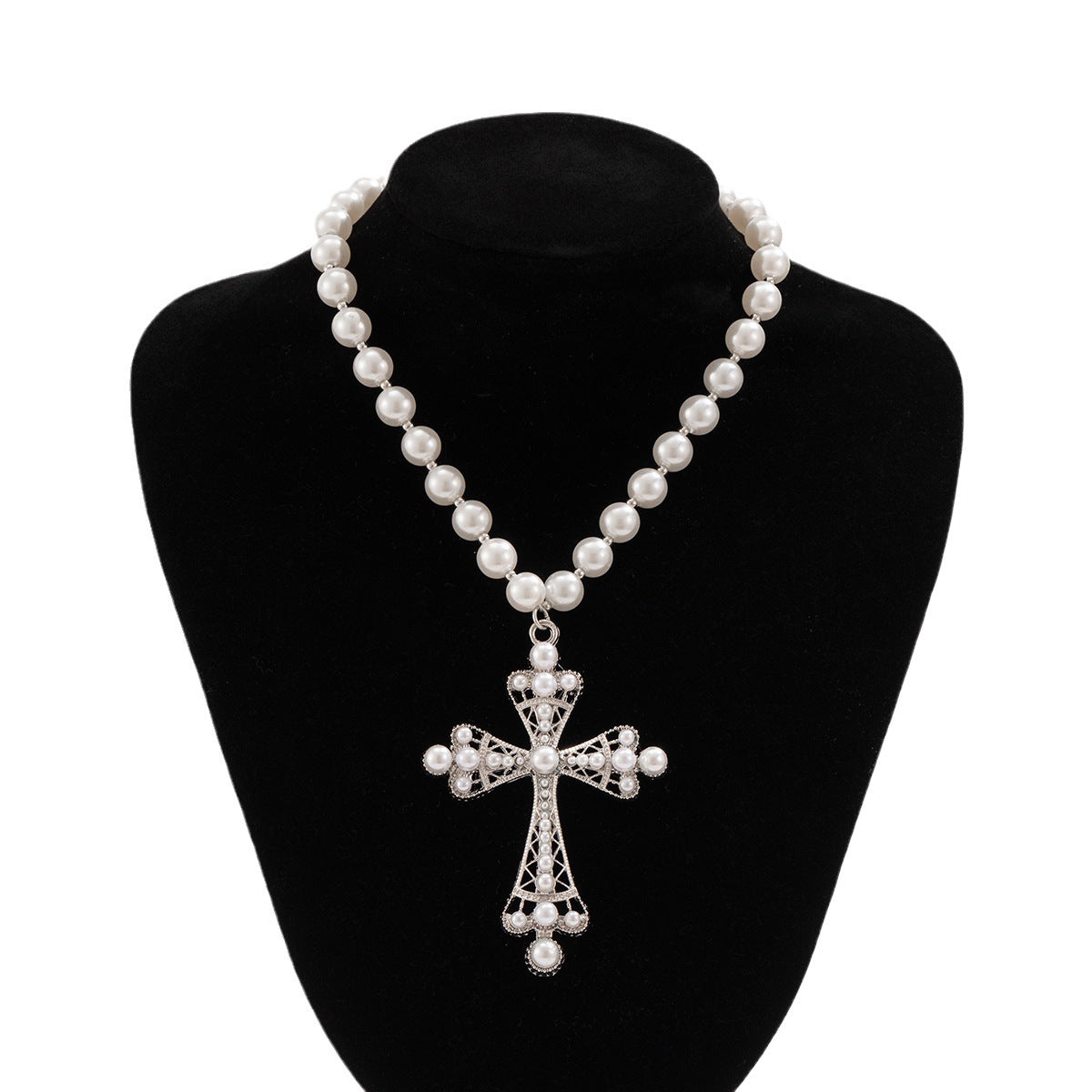 Fashion Geometric Cross Rhinestone Inlay Zinc Alloy Multi-Layer Ball Chain Necklace for Women