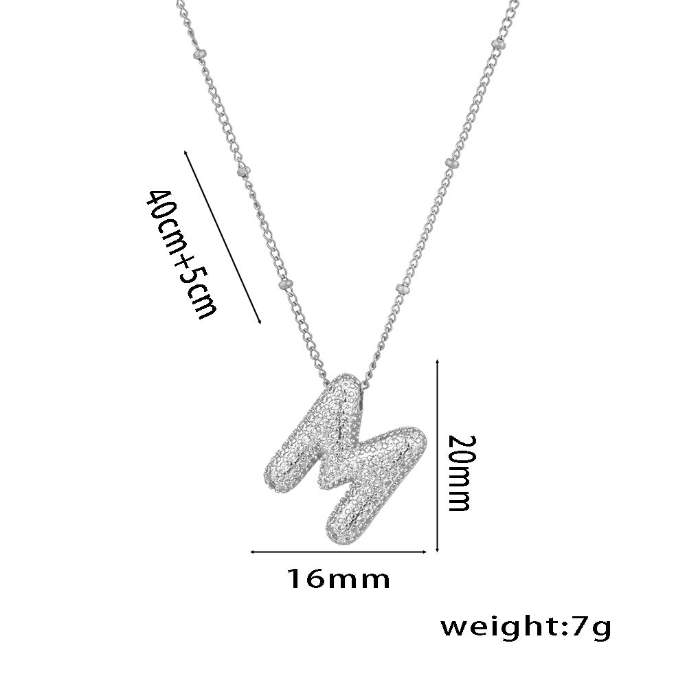 Minimalist Geometric Letter Pendant Necklace in Titanium Steel with Rhinestone Inlay and White Gold Plating on Snake Chain for Women