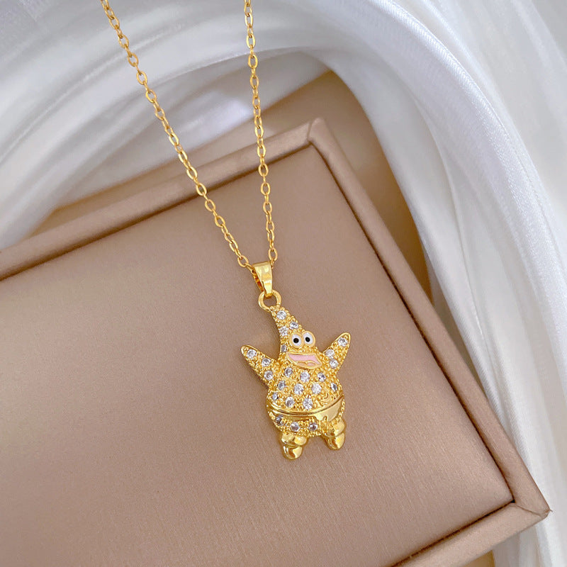 Collar con colgante de estrella de mar geométrica minimalista en acero de titanio con detalles de diamantes de imitación para mujer y hombre