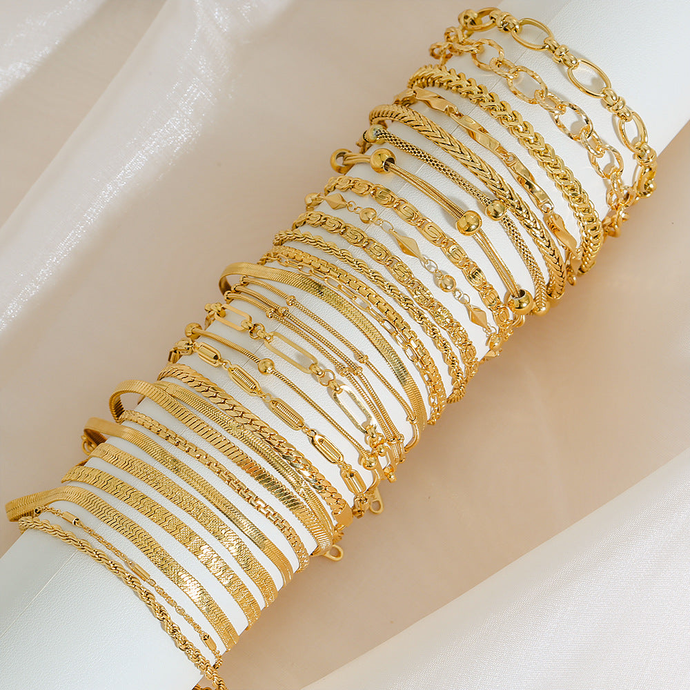 Bracciale Minimalista in Acciaio al Titanio da Donna con Placcatura in Oro 18K, Design a Catena Semplice, Set di Gioielli Versatili per Tutti i Giorni