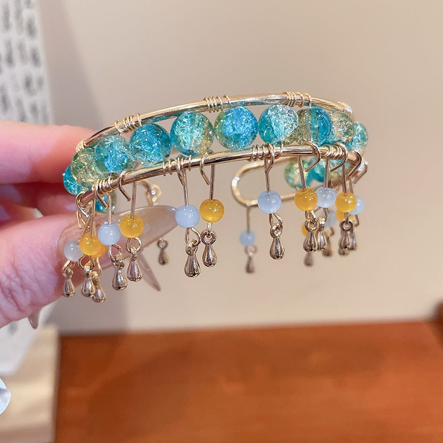 Luxury Elegant Brass Plated Crystal Cubic Zirconia Beaded Bracelet for Women