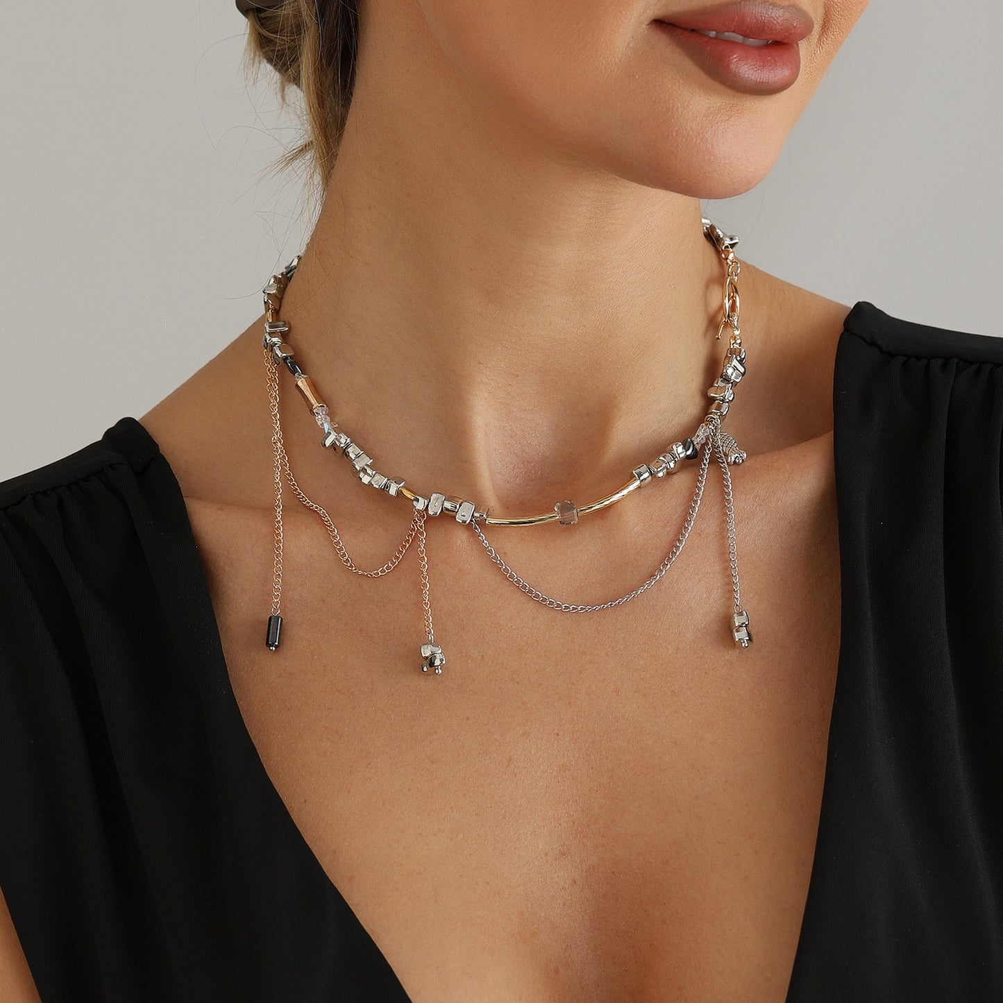 Sweet Streetwear Geometric Alloy Plated Necklace with Tassel for Women