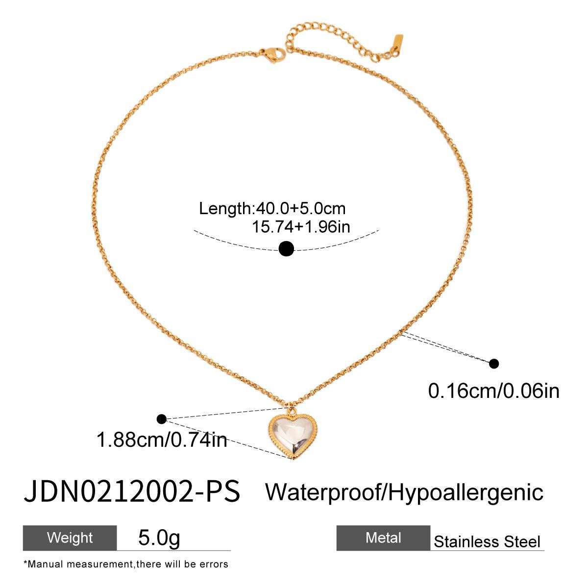 Minimalist Elegant Heart Stainless Steel and Titanium Steel Plated Necklace Earring Bracelet Set for Women