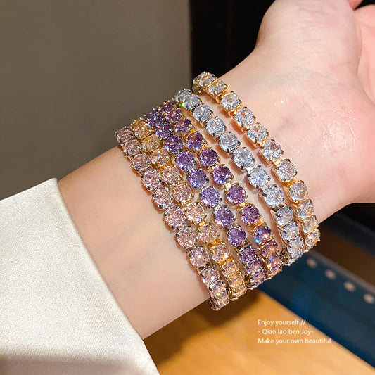 Luxury Elegant Geometric Square Brass Plated Bracelet with Cubic Zirconia Inlay for Women