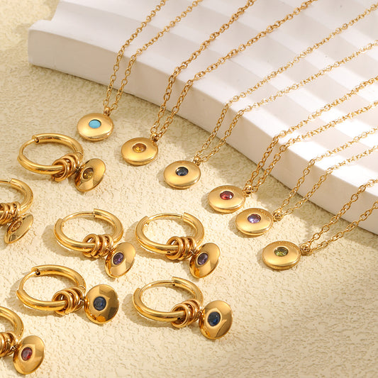 Minimalist 18K Gold Plated Stainless Steel Round Geometric Pendant Necklace for Women
