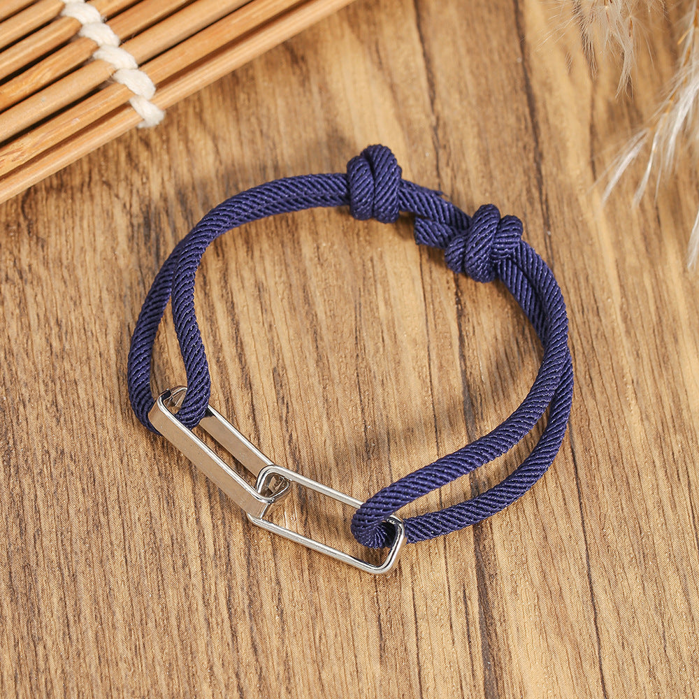 Hip-hop Mixed Materials Plated Adjustable Double Ring Braided Bracelet