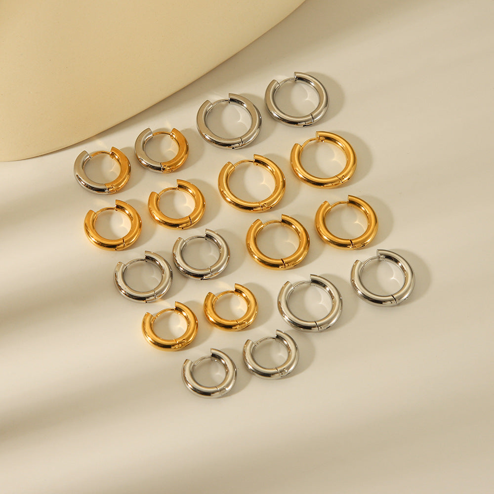 INS-Inspired Geometric Hoop Earrings in Titanium Steel with 18K Gold Plating for Women