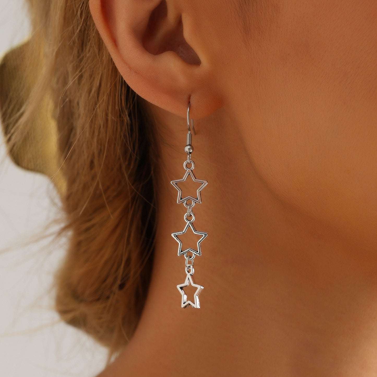 Pendientes de metal con forma de estrella calada, modernos y con acabado chapado, para mujer