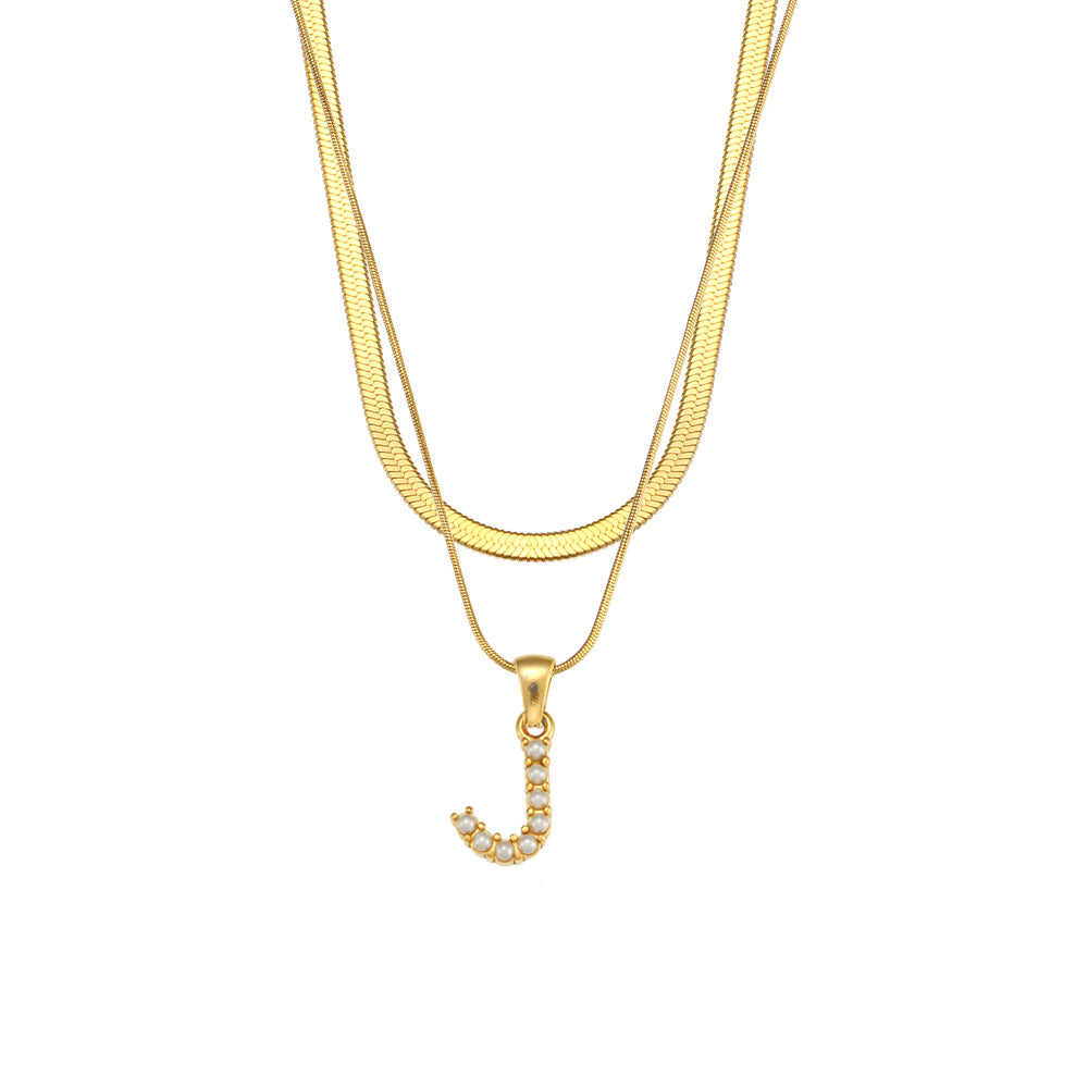 Collana con Pendente a Lettera alla Moda in Acciaio Inossidabile con Finitura Placcata e Catena Serpentina da Donna