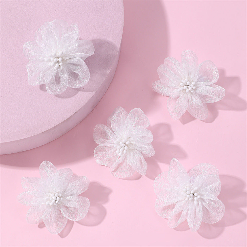 Set di graziosi fermagli per capelli floreali per bambini, accessori per capelli a forma di fiore in rete bianca per bambini di età compresa tra 3 e 10 anni