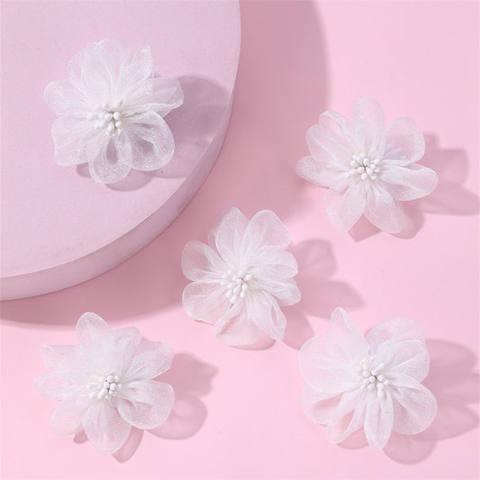 Cute Floral Hair Clips Set for Kids White Mesh Flower Hair Accessories for Children Aged 3 to 10 Years