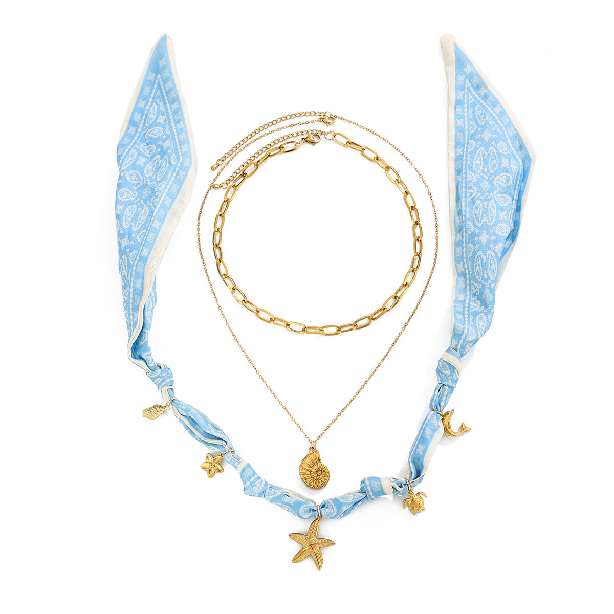 Casual Stainless Steel PVD Animal Shell Starfish Pendant Necklace for Women