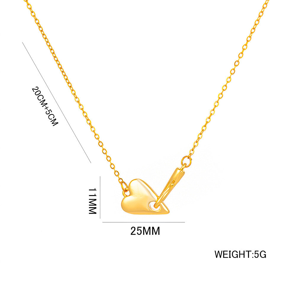 Minimalist Heart-Shaped Titanium Steel Necklace with Electroplating Finish Snake Chain for Women