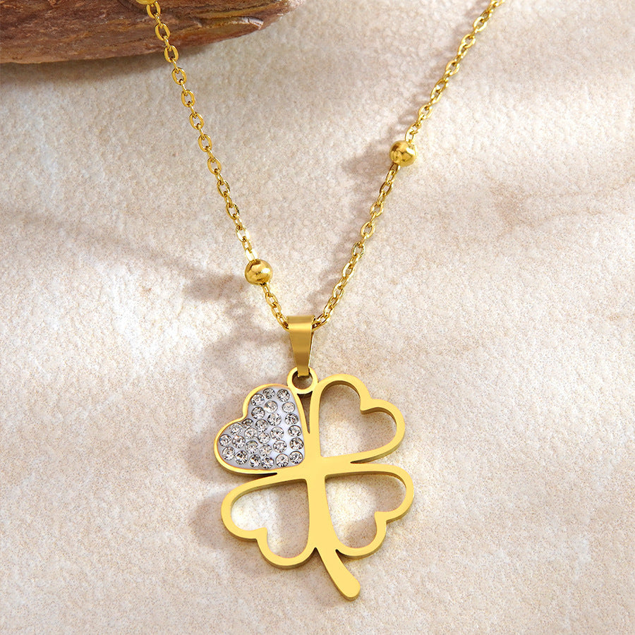 Elegant Rhinestone Inlaid Floral Stainless Steel Necklace for Women