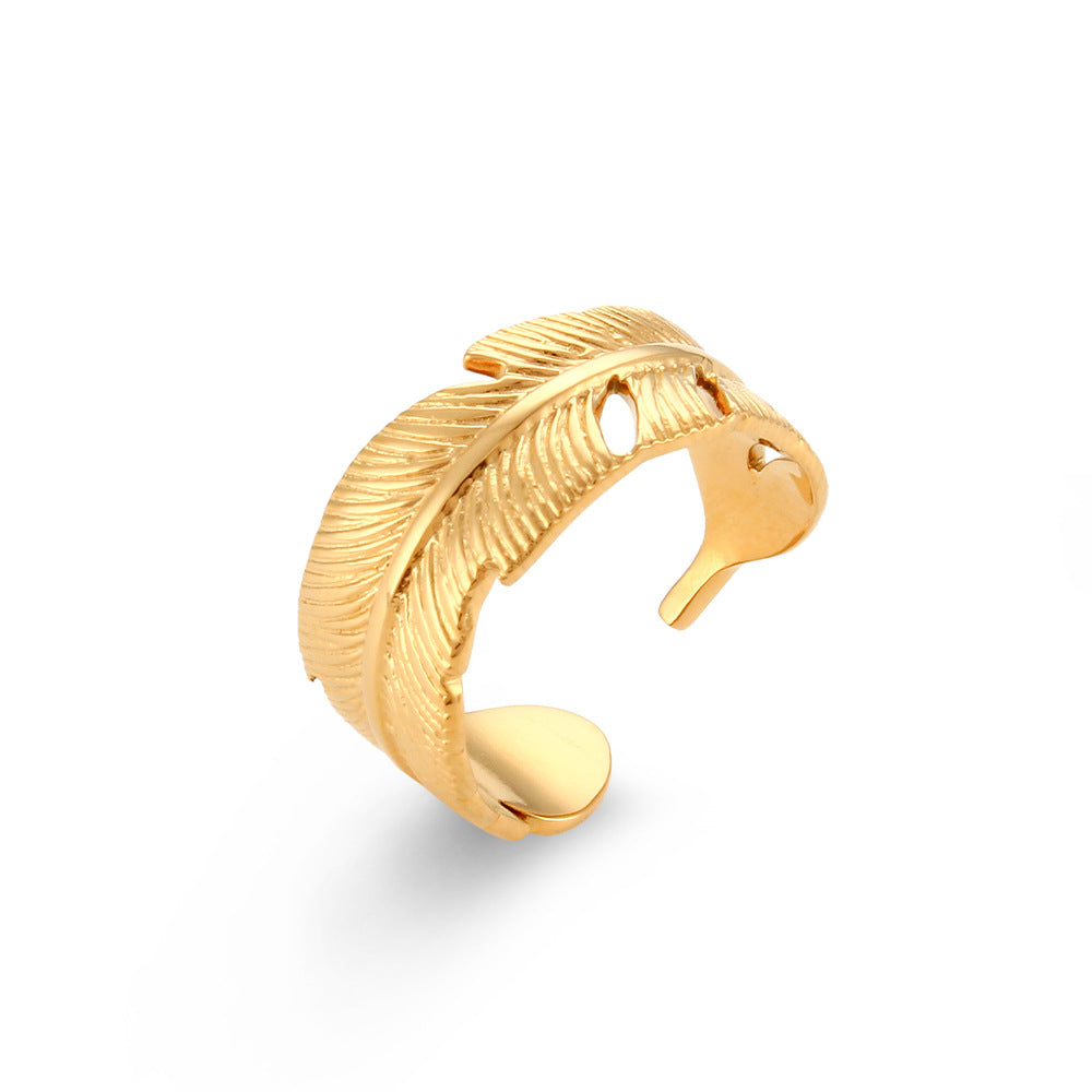 Fashionable Geometric Stainless Steel Ring with Gold Plating for Women