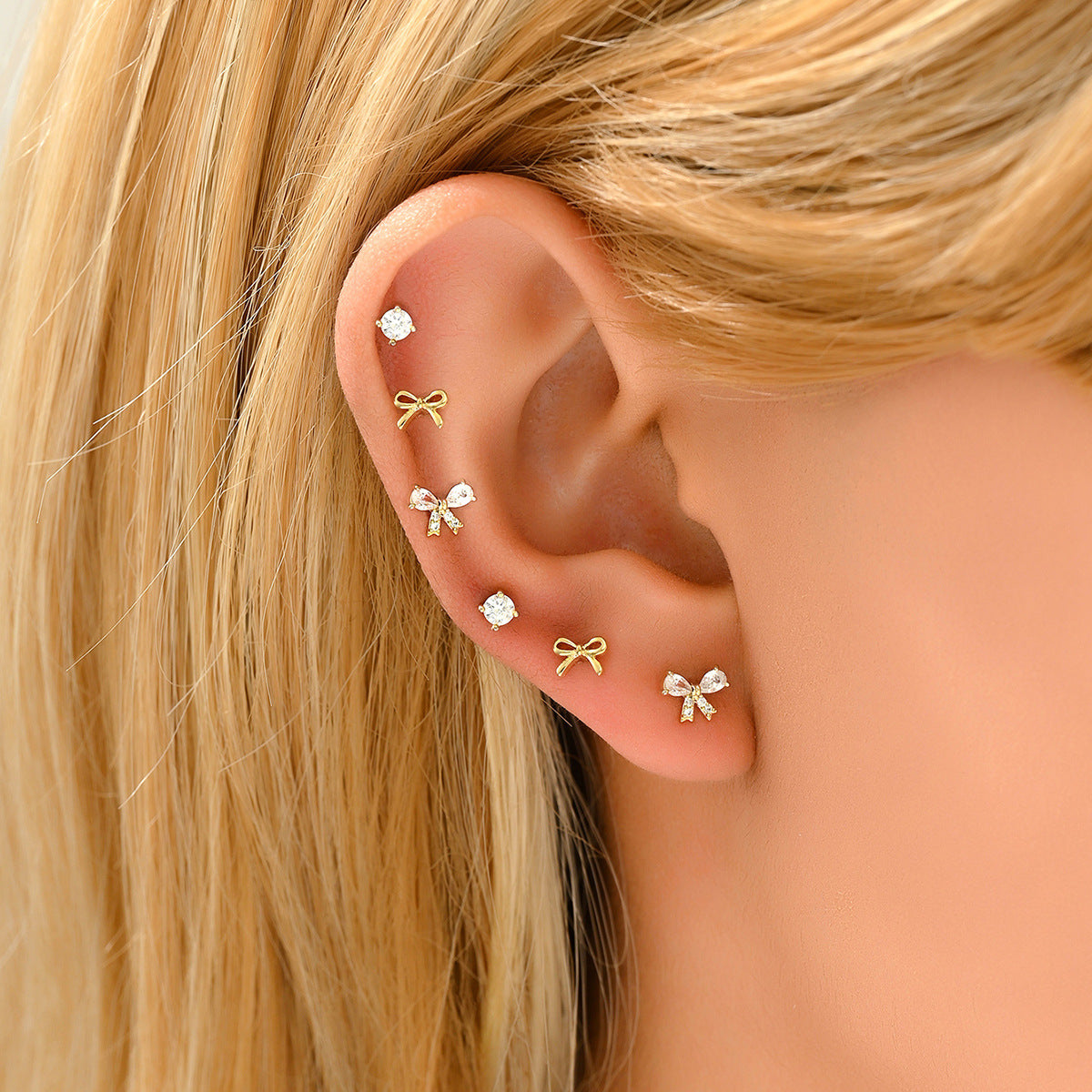 Pendientes de Cobre en Forma de Lazo Dulces y Minimalistas con Circonitas para Mujer