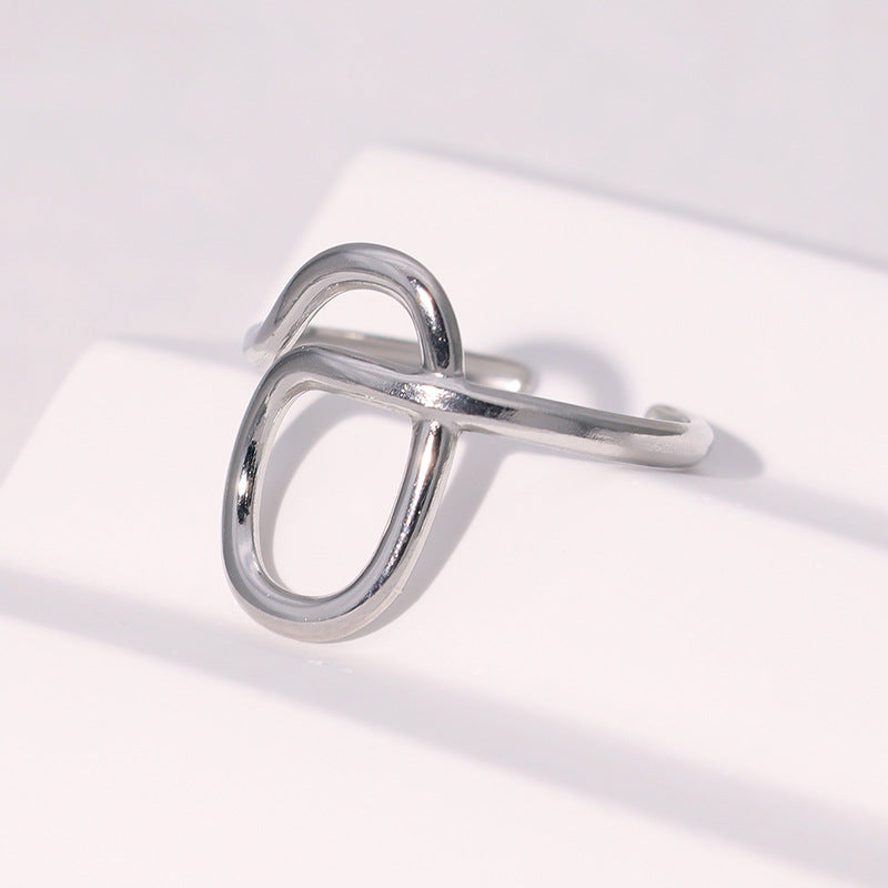 Anello aperto da donna in acciaio inossidabile geometrico minimalista con finitura placcata, anello regolabile di lusso leggero