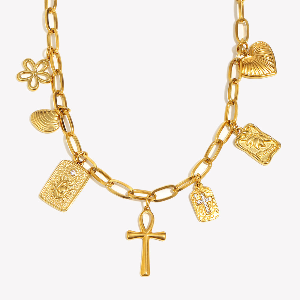 Luxury Minimalist Cross Pendant 18K Gold Plated Stainless Steel Necklace for Women DIY Charm Bar